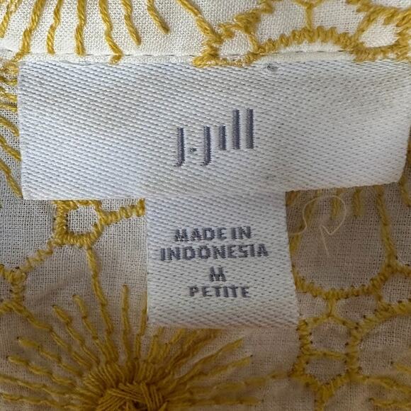 J Jill Top Womens Medium Petite Gold Embroidered Floral Button Down Long Sleeve - Picture 8 of 13